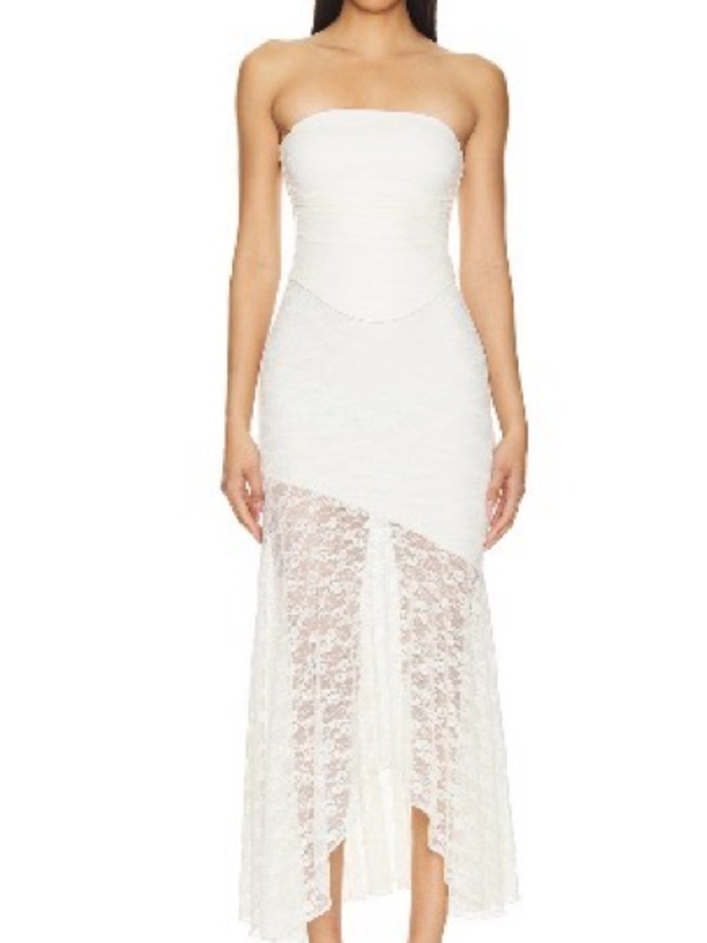 MORE TO COME Nylah Maxi Set- Strapless White Lace Skirt Set Corset top